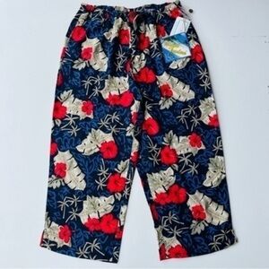 Island Traders Hibiscus Flower‎ Pants Women's Large 100% Rayon Tropical Travel